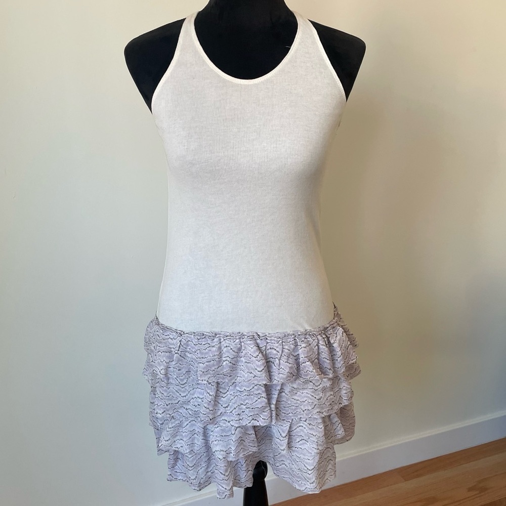 Suno White Purple Silk Ruffle Skirt Ribbed Rackback Tank Mini Dress Size Small